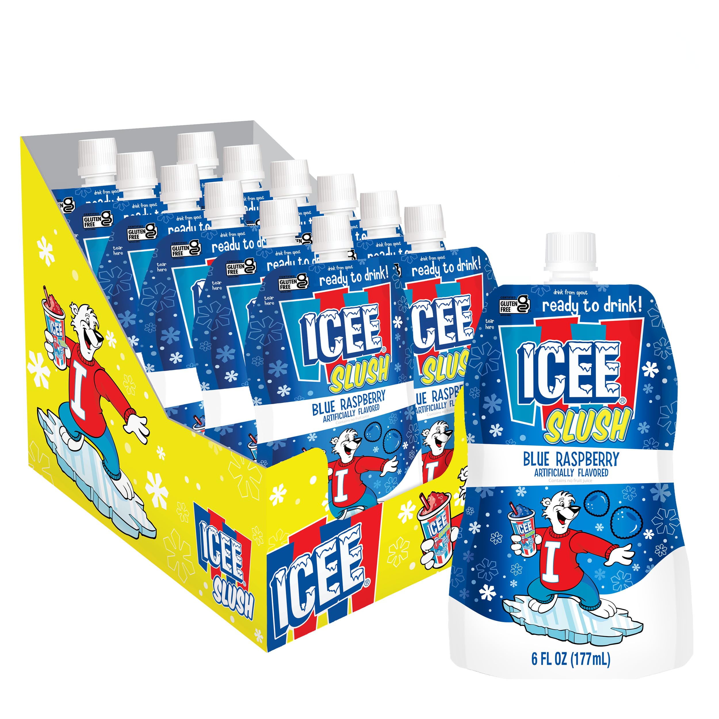 Icee Slush frozen fruit pouch, freezer-ready for quick refreshment.