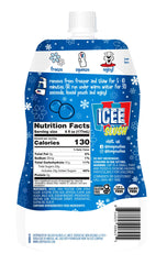 Icee Slush pouch shows squeeze action for instant slush at home.