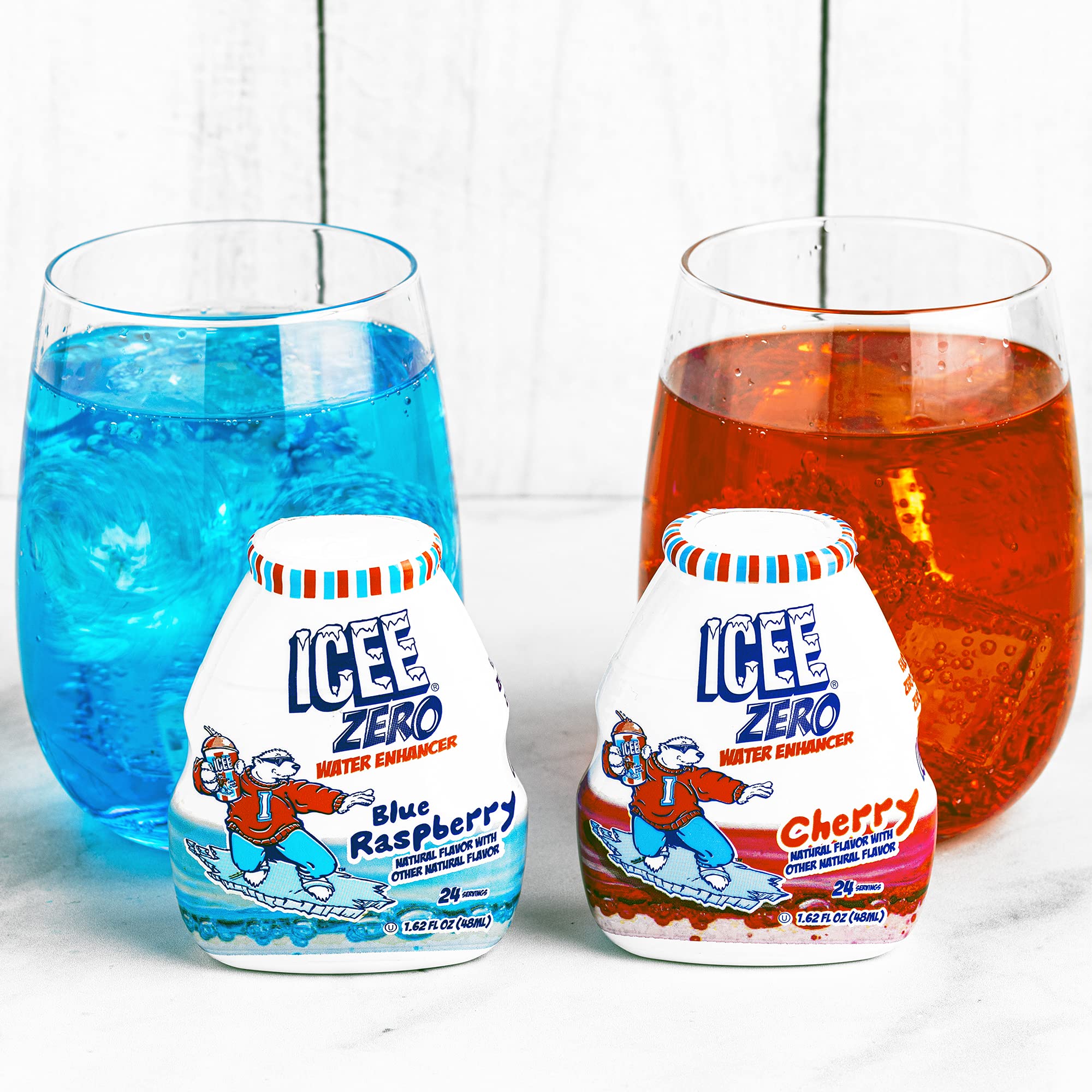 Icee Zero bottle and glass on a table ready for hydration.