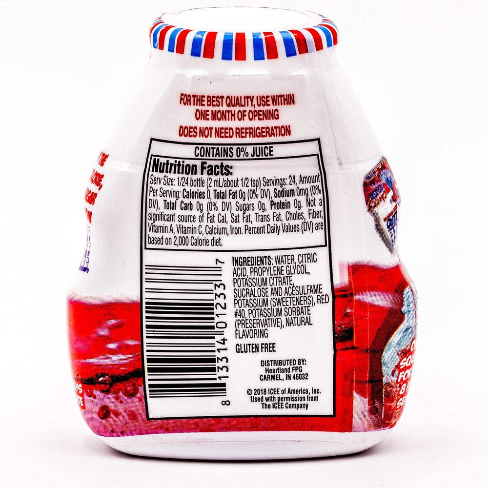 Icee Zero Calorie Cherry water enhancer glass tasting with vivid ruby color