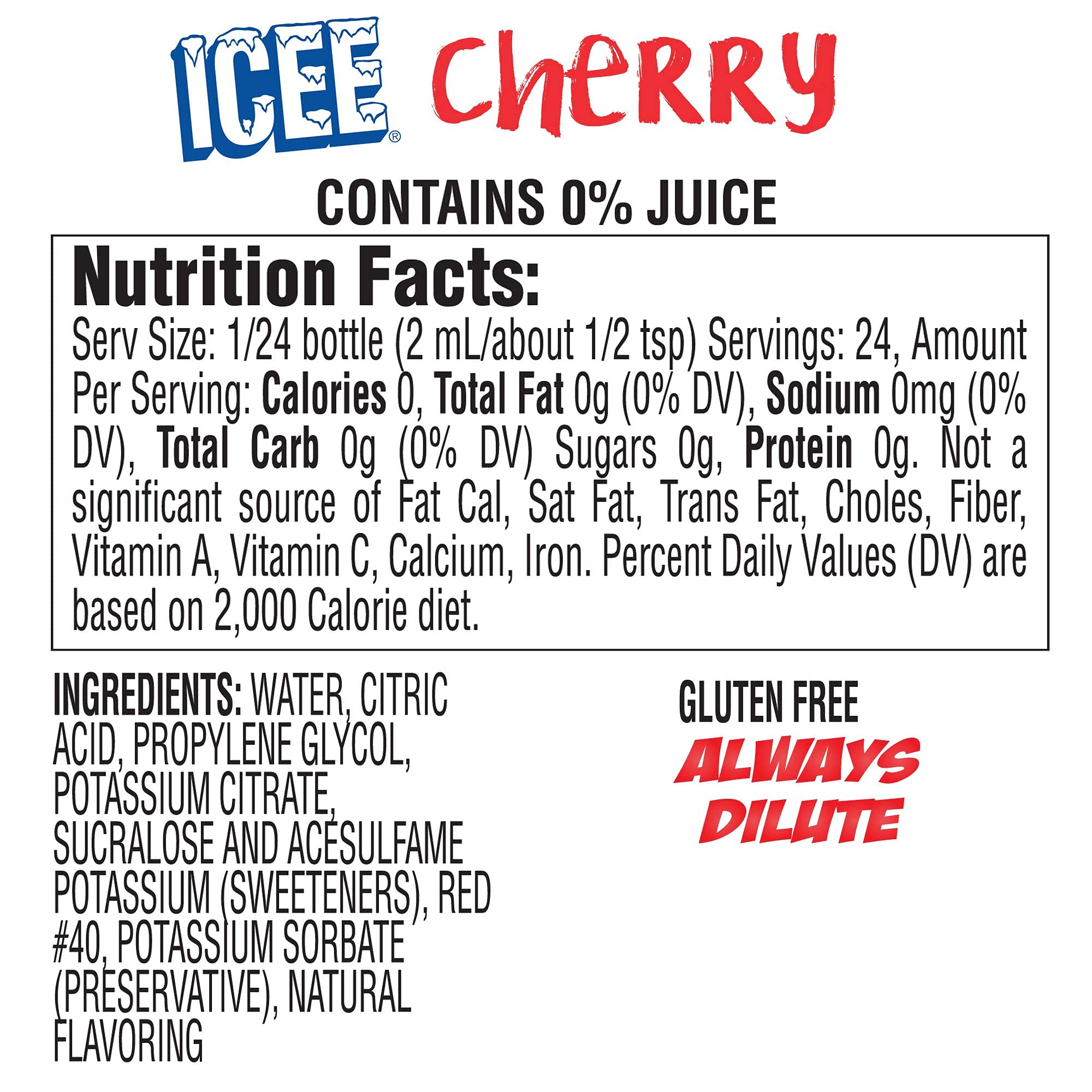 Icee Zero Calorie gluten-free label bottle view for allergen-conscious hydration