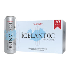Icelandic Glacial sparkling water can 330ml offers crisp hydration.
