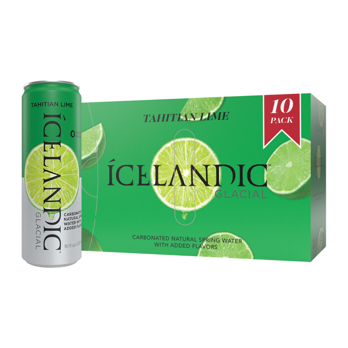 Icelandic Glacial Tahitian Lime sparkling water can, refreshment with every sip.