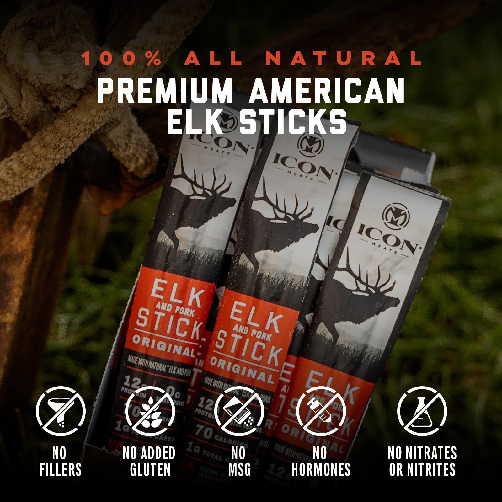 Icon Meats 24-pack of individually wrapped sticks for travel and gifting.