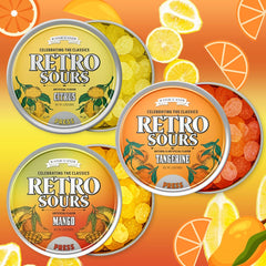Iconic Candy Retro Sours close-up of fruit-tart pieces, ideal for snacking.