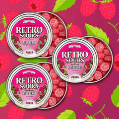 Iconic Candy Raspberry Retro Sours tin for nostalgic snacking and gifts