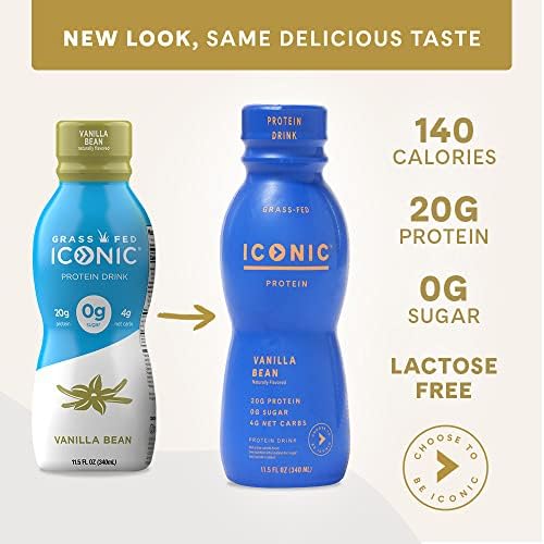 Glass with ICONIC Vanilla Bean indicating grass-fed protein quality.