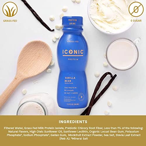 ICONIC Vanilla Bean ready-to-drink bottle in a bag for on-the-go use.