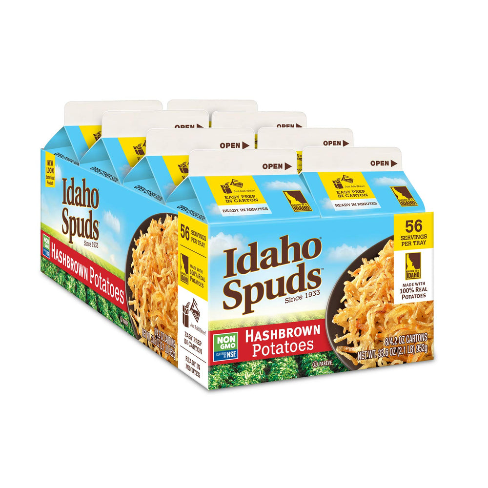 Idaho Spuds 8-pack box front view for quick pantry meals