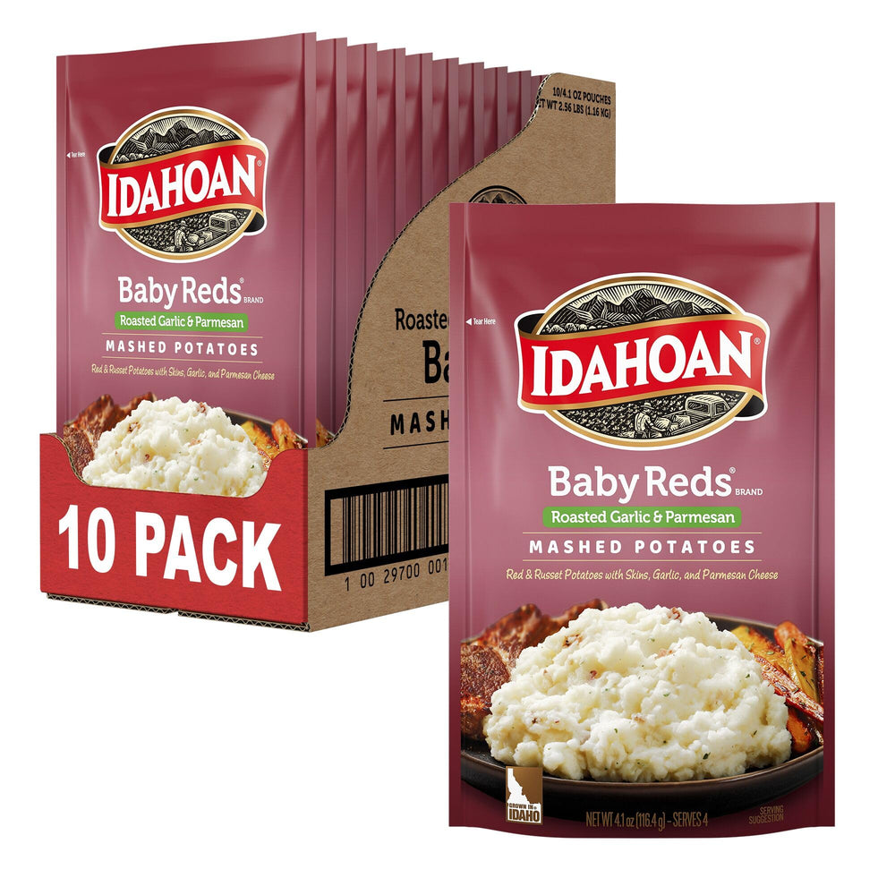 Idahoan Baby Reds with roasted garlic and parmesan, creamy mashed potatoes ready in minutes