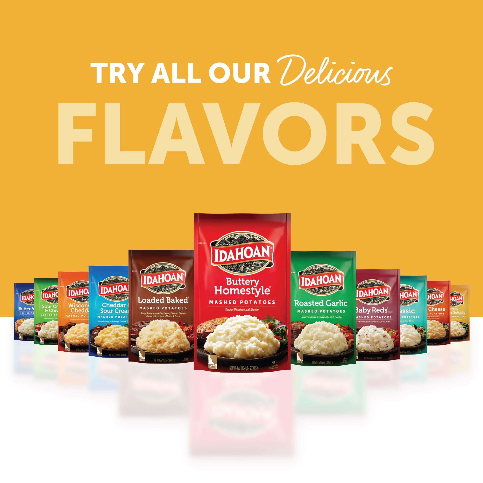 Pantry display of Idahoan Buttery Golden Selects pack