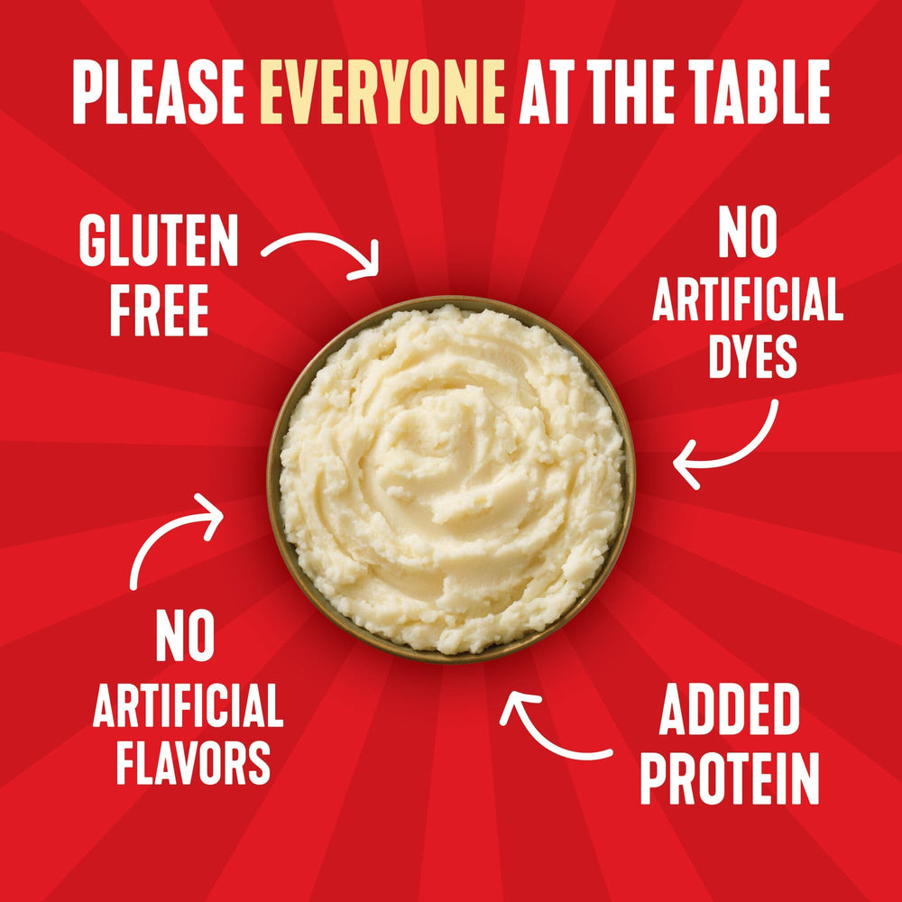 Idahoan Creamy Buttered Mashed Potatoes plated steaming with cozy aroma.