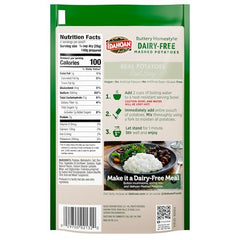 Idahoan Dairy-Free Mashed Potatoes dry pouch close-up showing convenient single-serve portions.