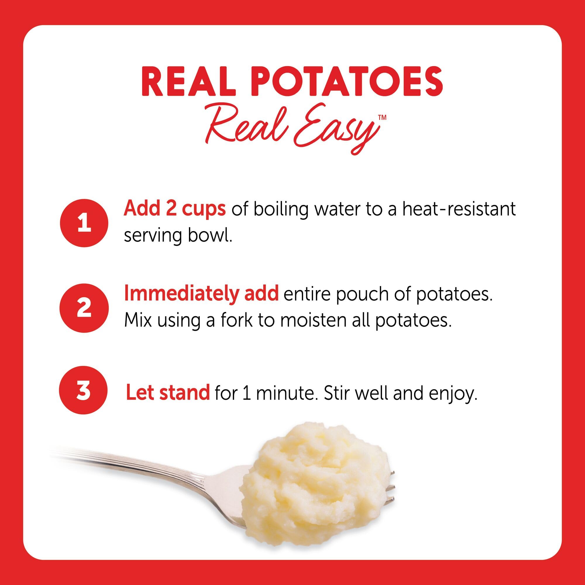Idahoan Dairy-Free Mashed Potatoes Idaho potatoes close-up on glossy pouch.