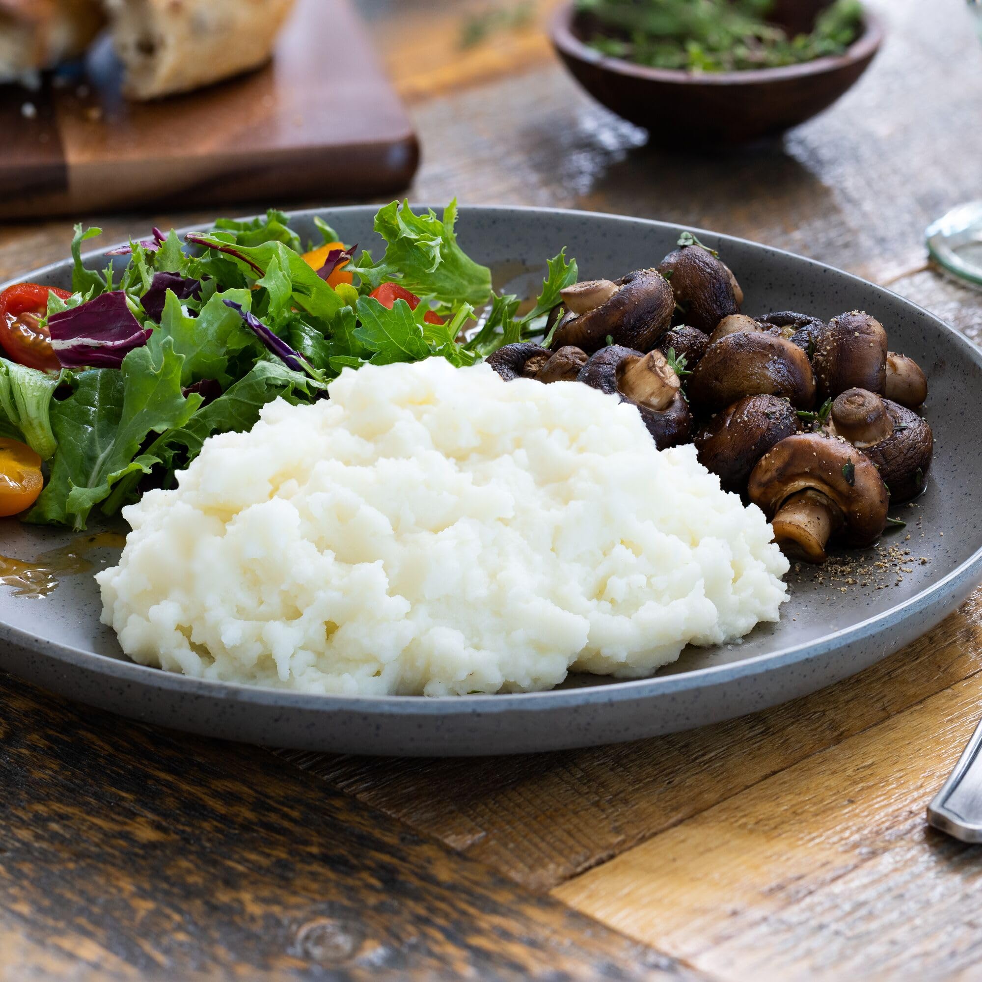 Idahoan Dairy-Free Mashed Potatoes kitchen counter ready for meal prep.