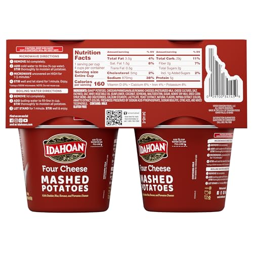 Idahoan Four Cheese Cups opened, ready to add water and heat.