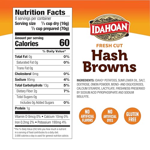 Hash browns cooking on skillet with crisp edges from Idahoan