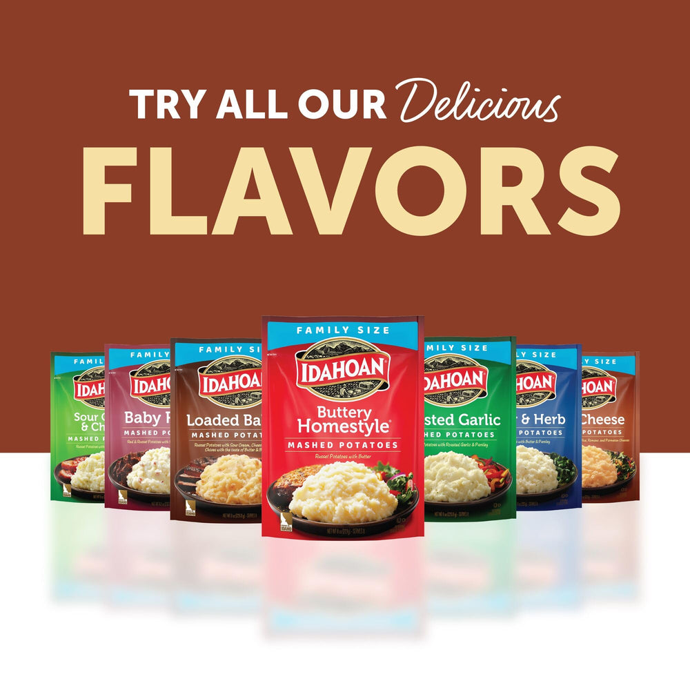 Idahoan Loaded Baked Mashed Potatoes ideal for family dinners.