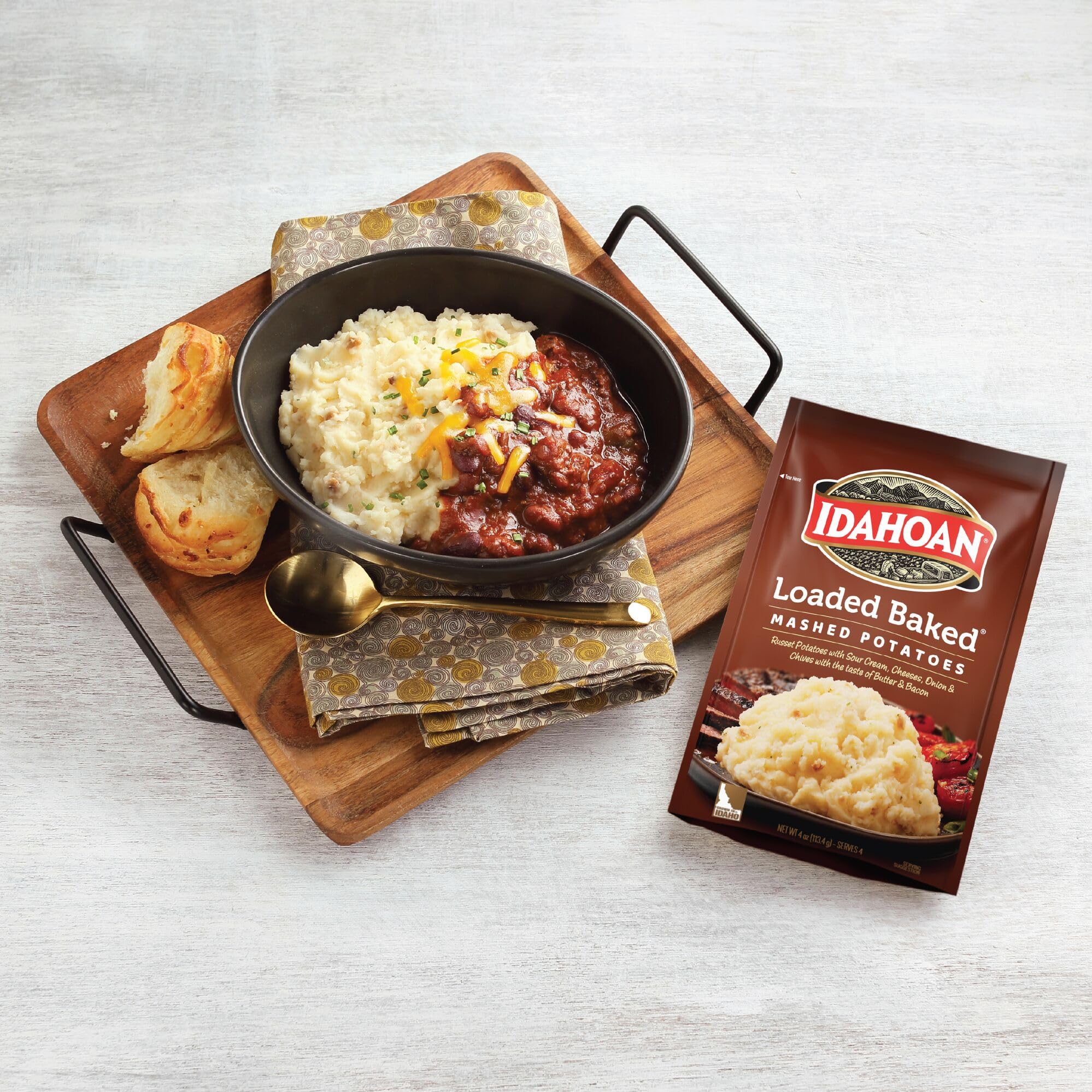Idahoan Loaded Baked Mashed Potatoes comforting side dish.