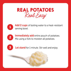 Idahoan Reduced Sodium Mashed Potatoes Buttery Homestyle microwave-ready serving.