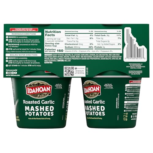 Idahoan Roasted Garlic cups highlight fill-line for precise portions.