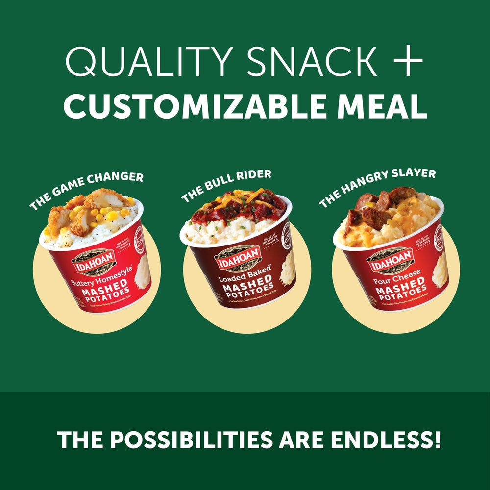 Idahoan Roasted Garlic plated mashed potatoes showcase creamy texture.