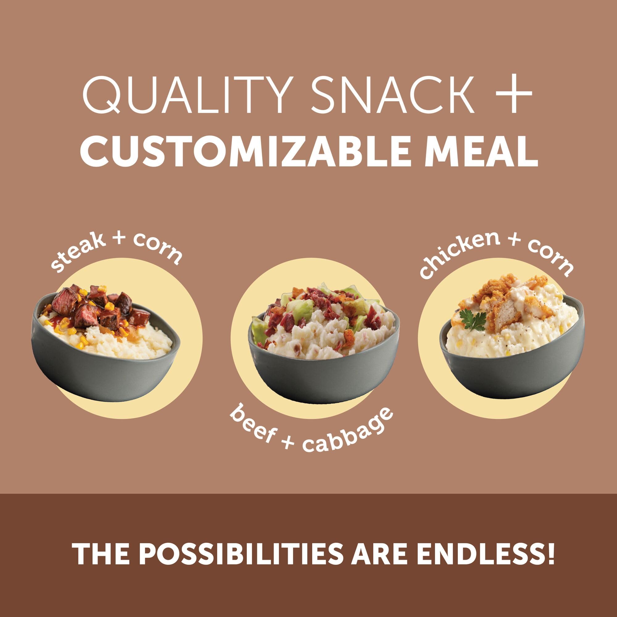 Idahoan Smokey Cheese & Bacon Mashed Potatoes four-serving pouch communicates easy portion control