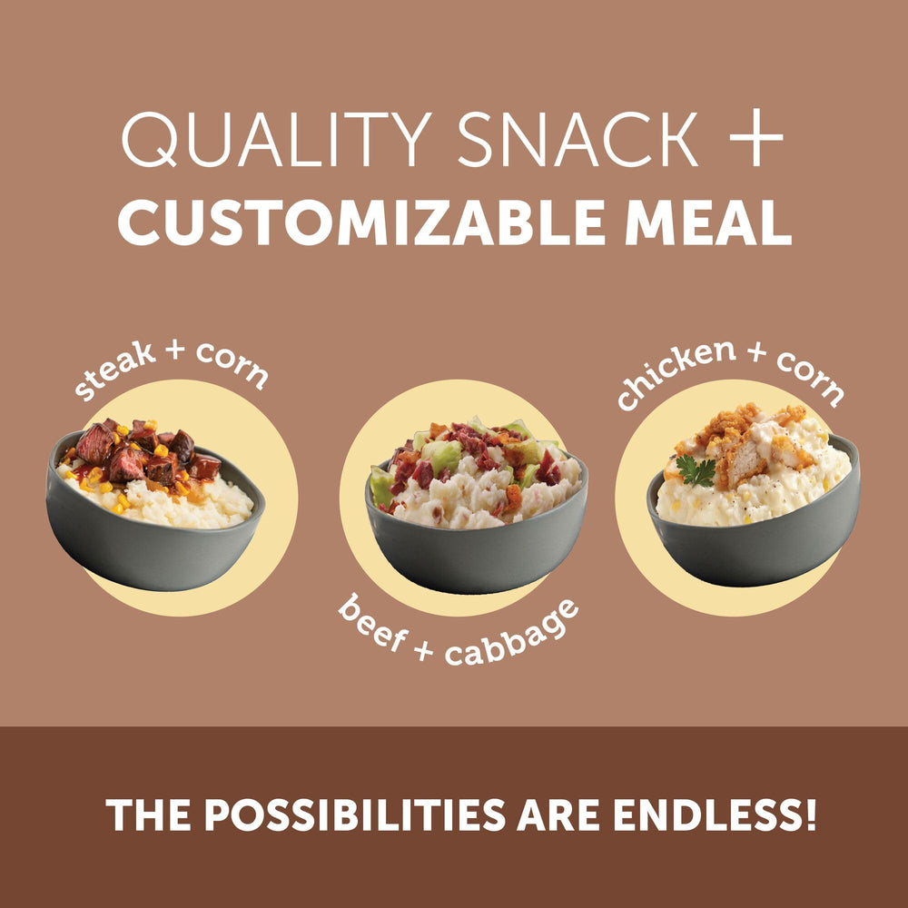 Idahoan Smokey Cheese & Bacon Mashed Potatoes four-serving pouch communicates easy portion control