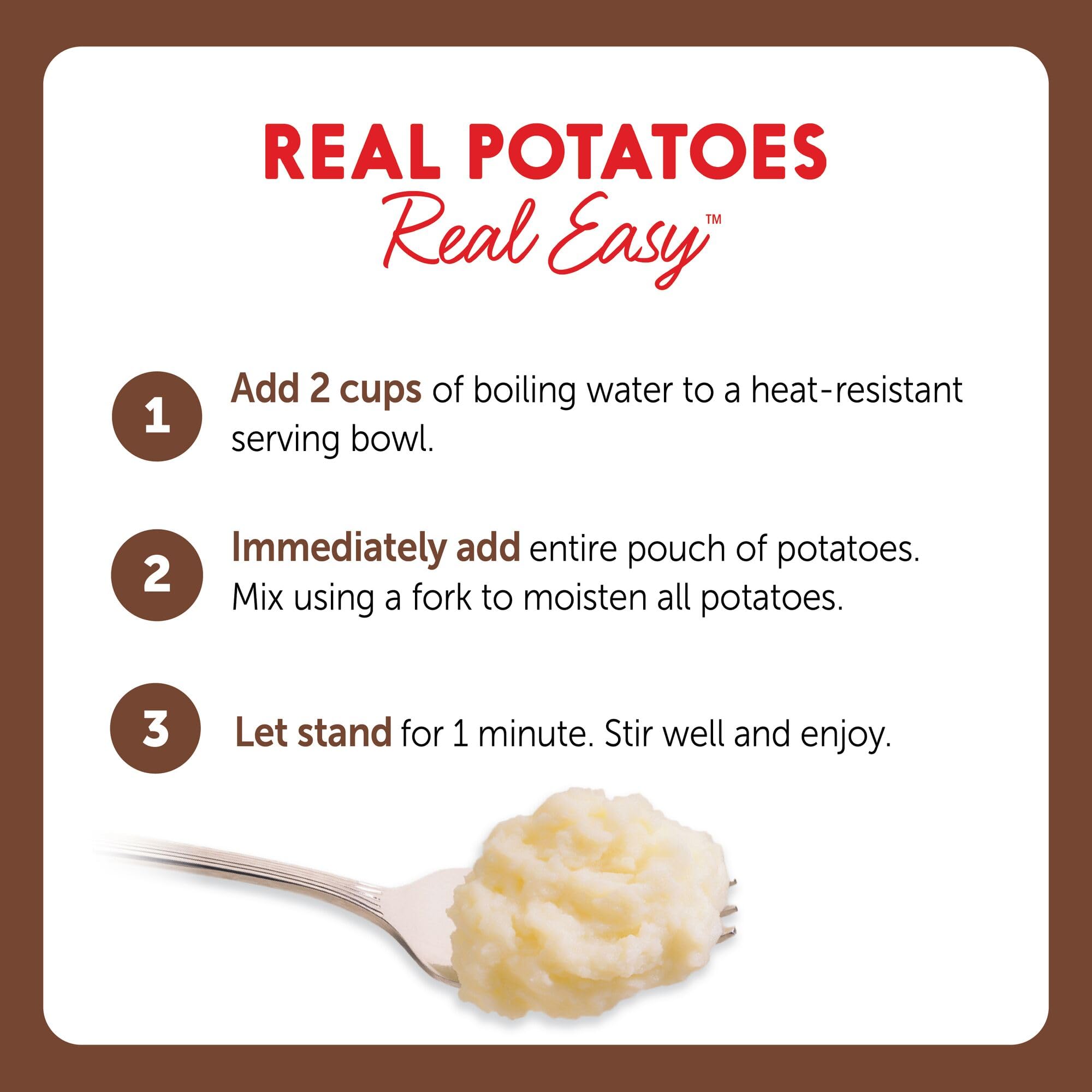 Idahoan Smokey Cheese & Bacon Mashed Potatoes ingredients close-up highlights 100% real Idaho potatoes