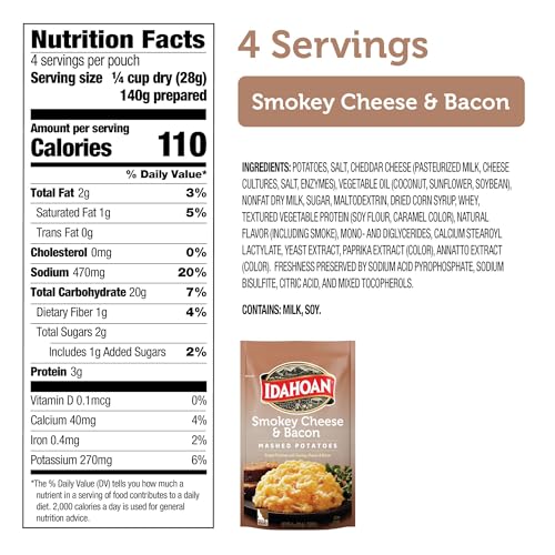 Idahoan Smokey Cheese & Bacon Mashed Potatoes serving bowl showcases creamy texture for family meals