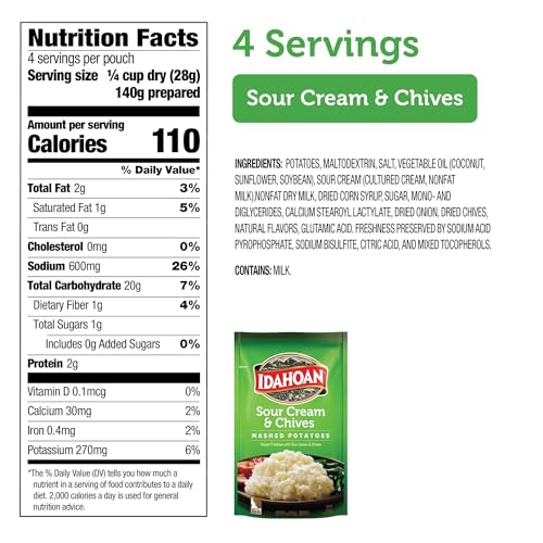 Idahoan Sour Cream & Chives mashed potatoes in a serving bowl, creamy comfort.