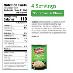 Idahoan Sour Cream & Chives mashed potatoes in a serving bowl, creamy comfort.