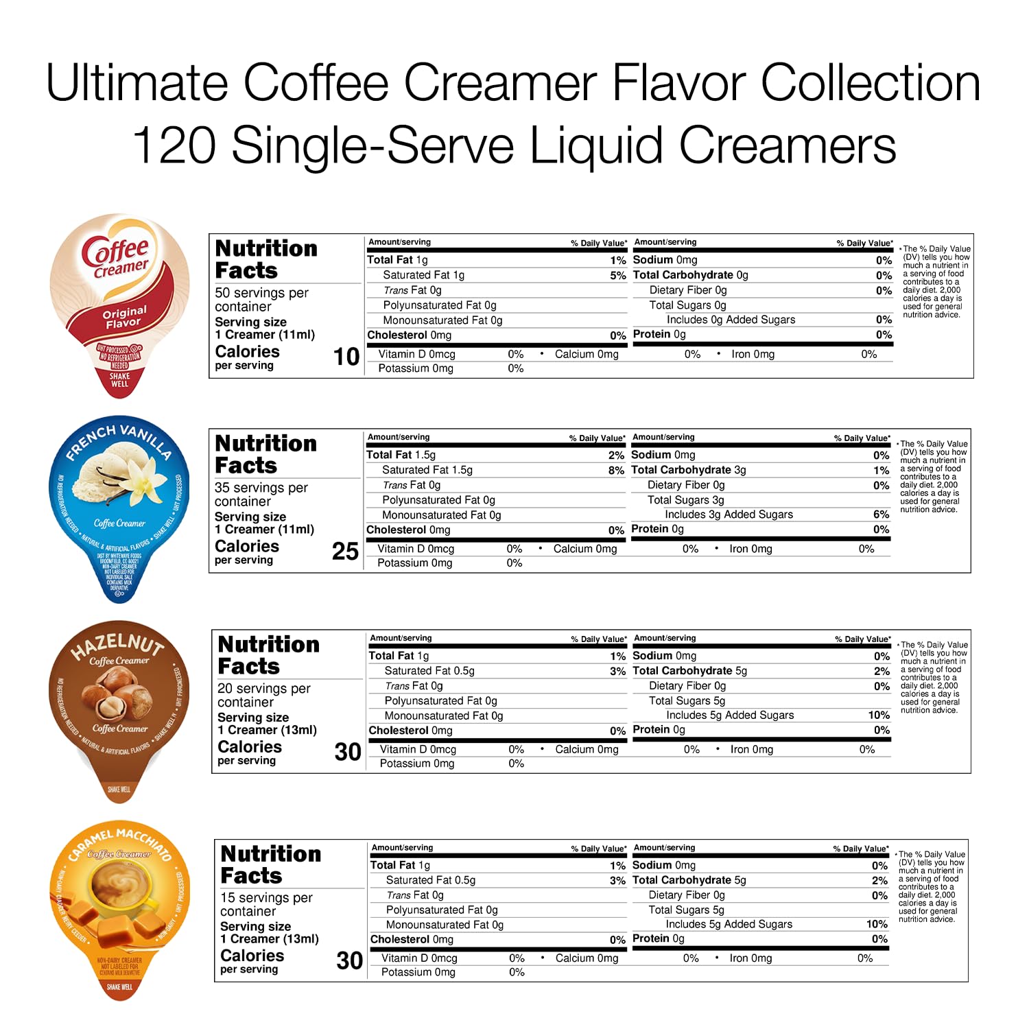 Idea Home 120 single-serve creamer cups, shelf-stable for travel and meetings.