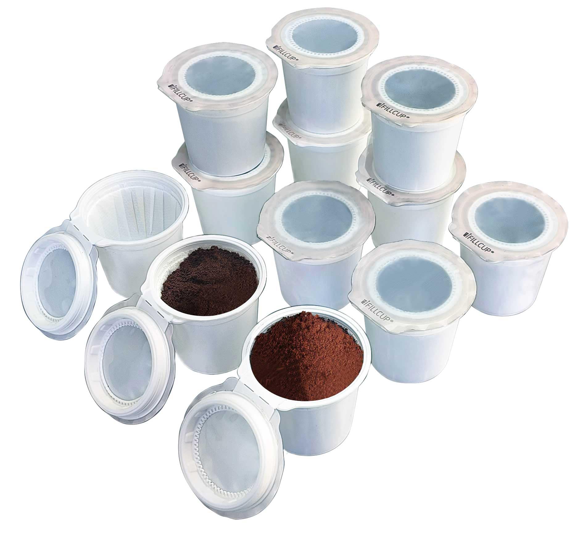 iFillCup fillable K-Cup pod in white, front view, ready to brew.