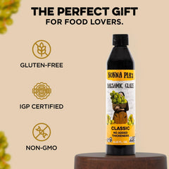 IGP-certified Modena balsamic glaze with deep color and aroma.