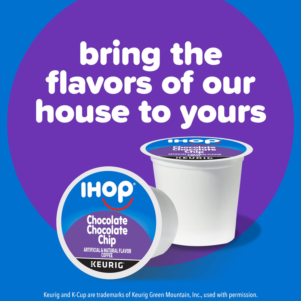 Aromas of IHOP Chocolate Chocolate Chip K-Cups waft from a cup.