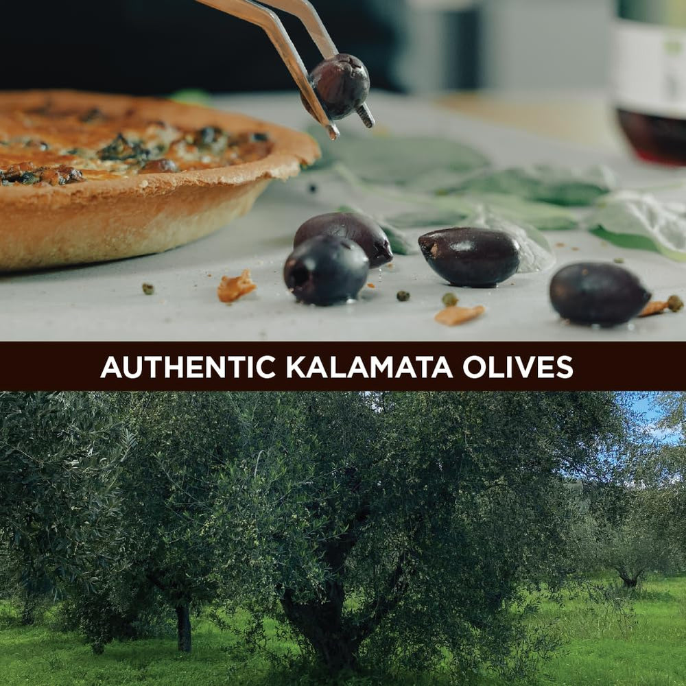 Iliada Kalamata olives packaging display, ready for shelf.