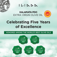 Iliada Kalamata PDO EVOO koroneiki olive branch symbolizing authenticity