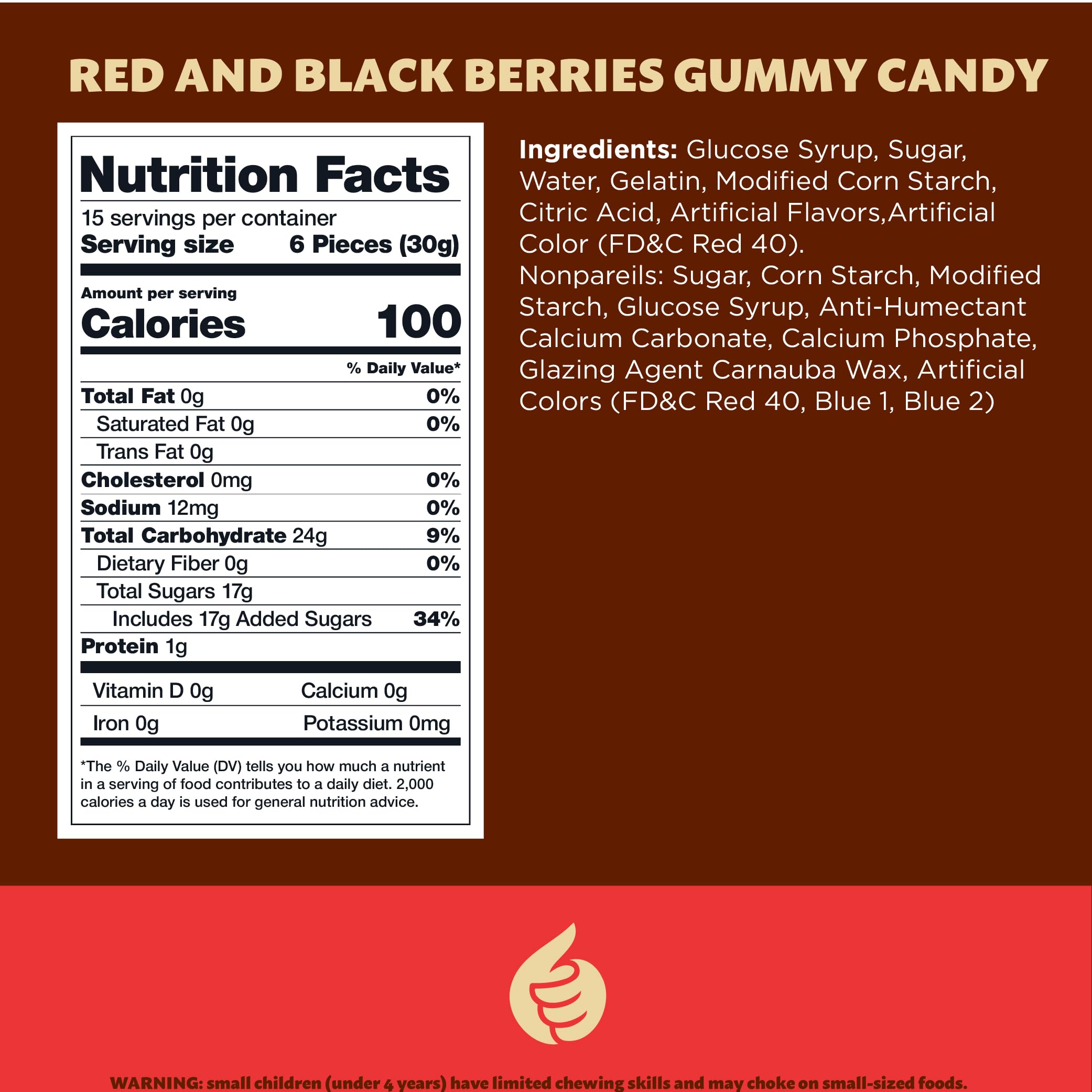ILIKE! Berries Gummy Candy bag back view, shows color mix for dessert tables.