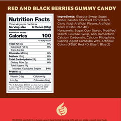 ILIKE! Berries Gummy Candy bag back view, shows color mix for dessert tables.