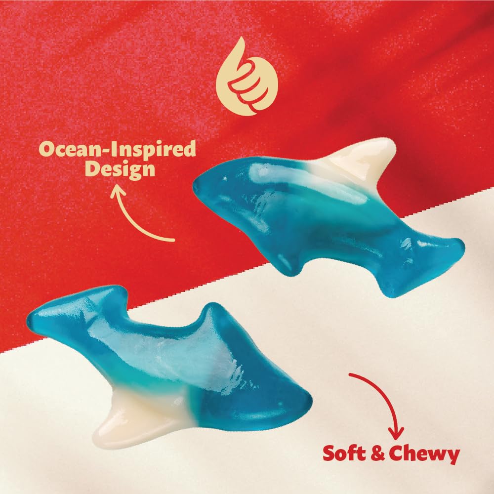 ILIKE! Blue Sharks Gummy Party Platter, colorful sharks for crowd-pleasing candy buffets.