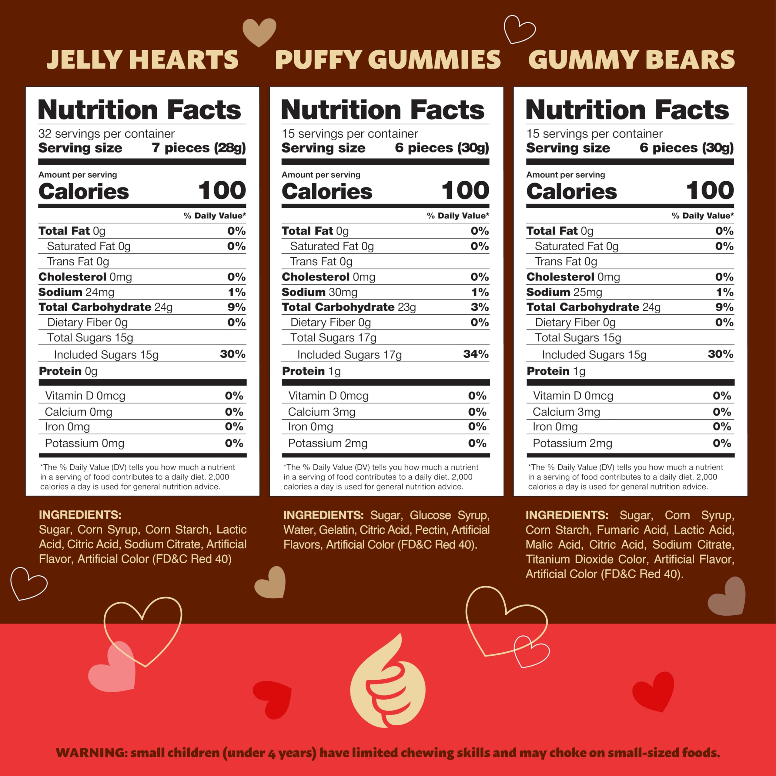 ILIKE! Cherry jelly hearts on a bright display for gifts.