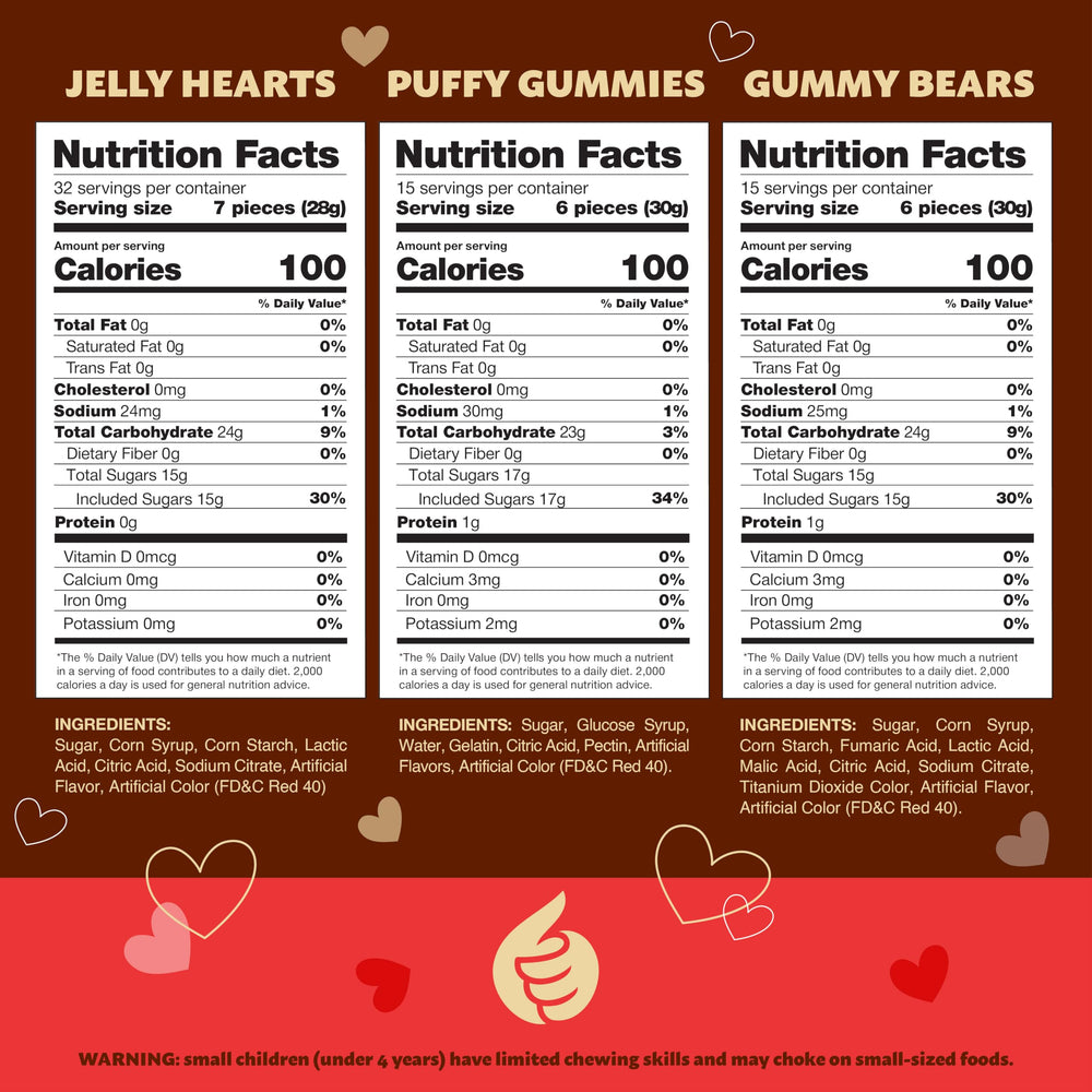 ILIKE! Cherry jelly hearts on a bright display for gifts.