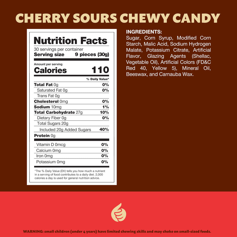 ILIKE Cherry Sours close up highlights chewy texture ideal for bites.