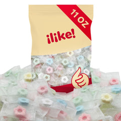 ILIKE! Flower-shaped mints green lemon; tangy bite for quick pick-me-up.