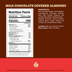 ILIKE! Close-up of milk chocolate coating on almonds for rich crunch.