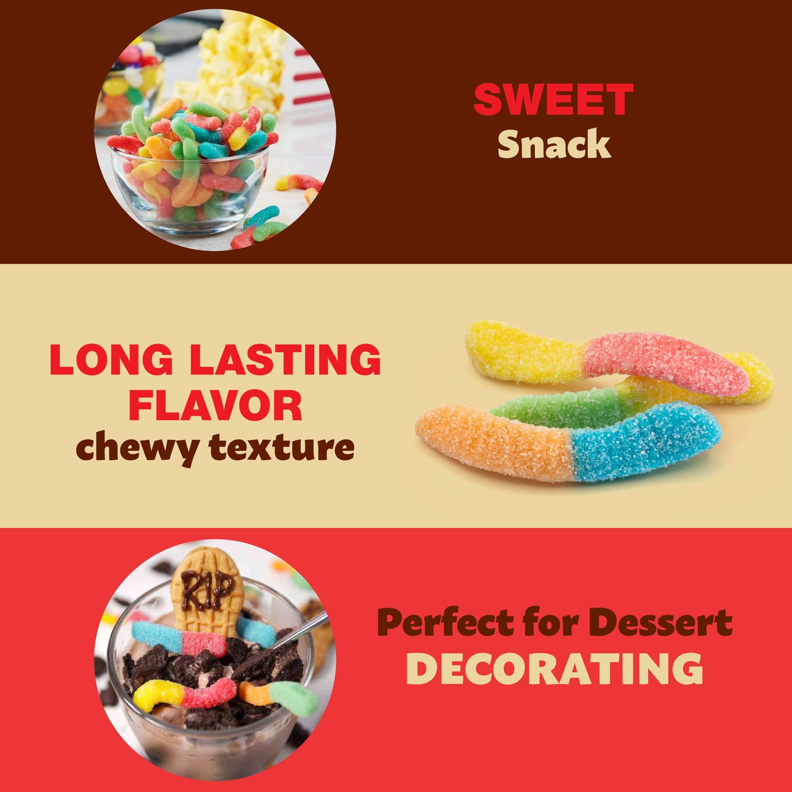 ILIKE! Neon Sour Gummy Worms as a dessert garnish