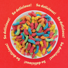 ILIKE! Neon Sour Gummy Worms on dessert table — fun toppings for cupcakes and sundaes.