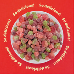 ILike! Sour Fruit Jelly Candy Mix cherry gummies close-up showing vibrant fruit flavor.