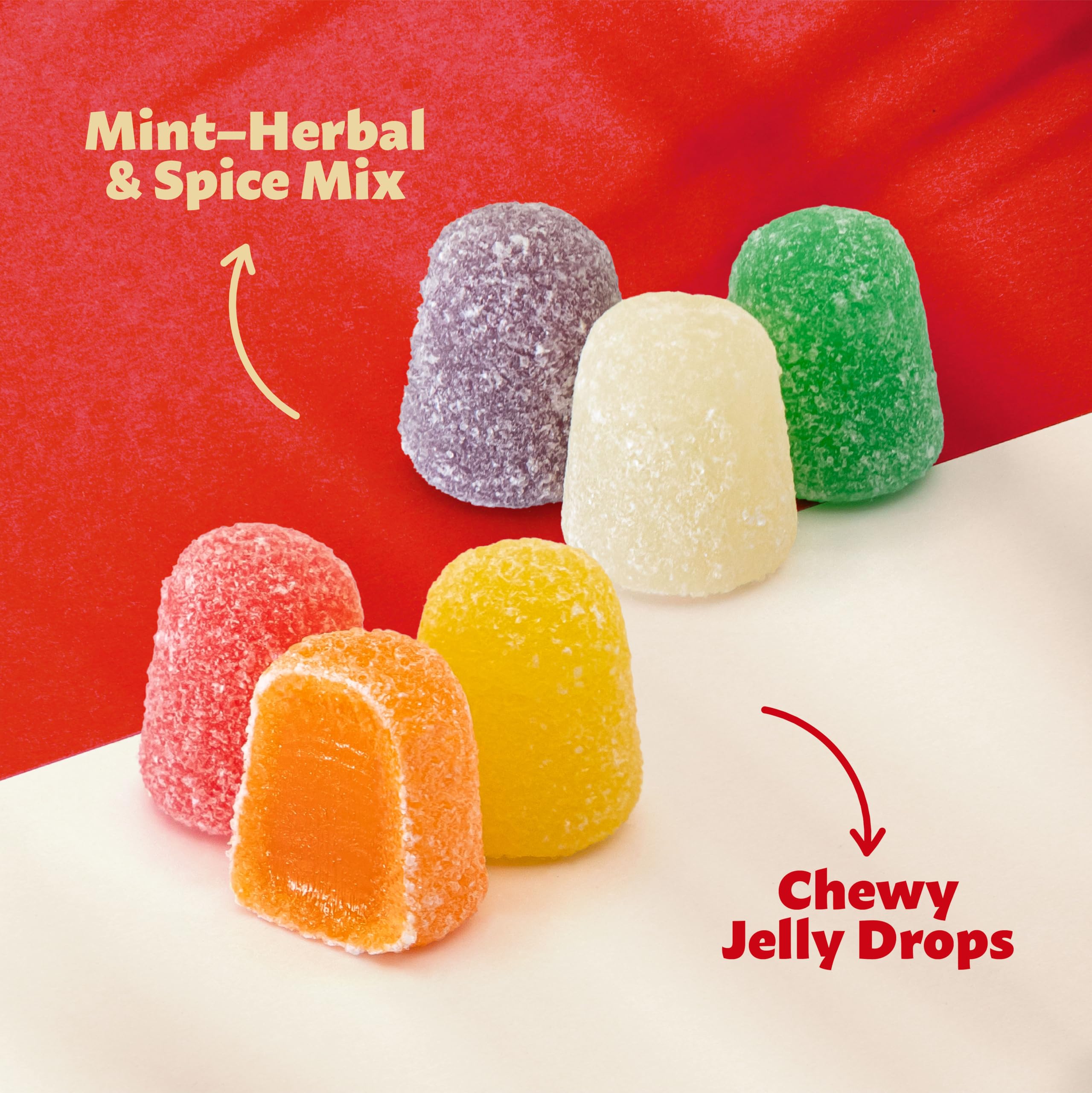 ILIKE Spice Drops spill onto a gingerbread tray showing playful color paths.